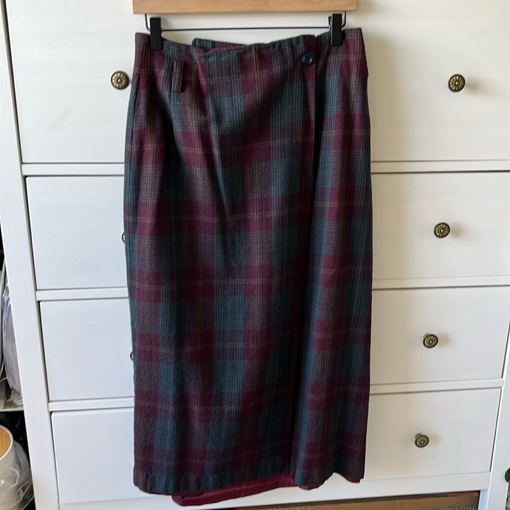 Eddie Bauer plaid midi wrap skirt